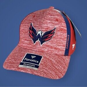 NWT Washington Capitals Hat Fanatics Stretch Fit Cap NHL Red Heather Blue L/XL